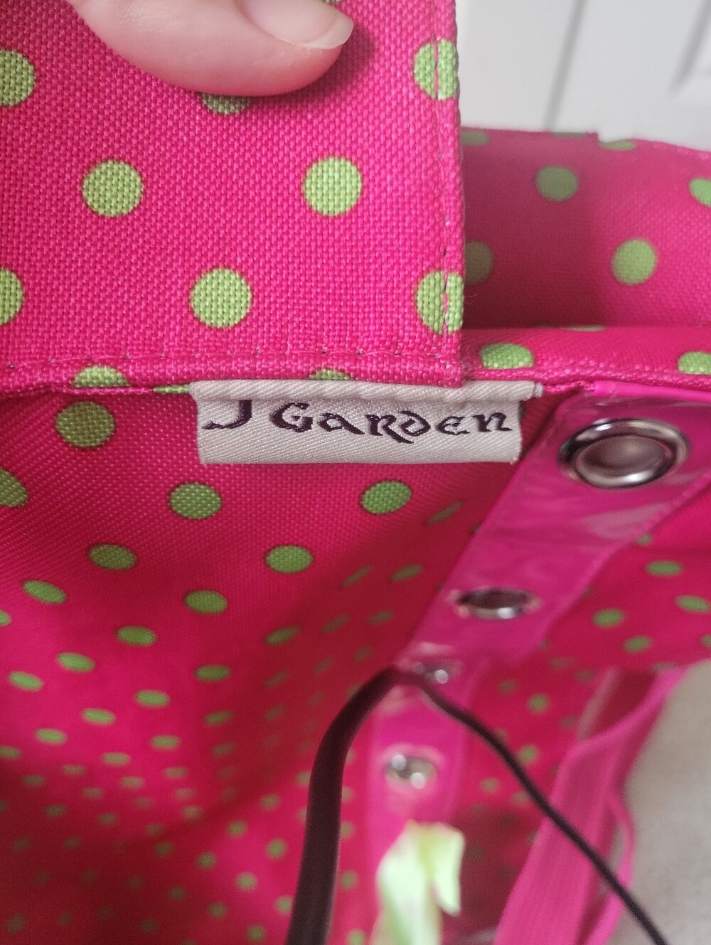 Pink Polka Dot Tote Bag with Lime Bow - Picture 16 of 16